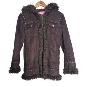 Protection System Brown Y2K Faux Fur Lined Coat Kids Size 16